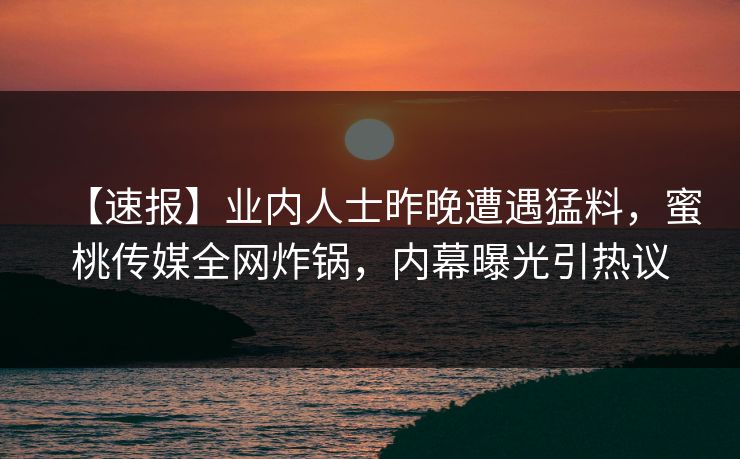 【速报】业内人士昨晚遭遇猛料，蜜桃传媒全网炸锅，内幕曝光引热议