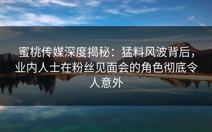 蜜桃传媒深度揭秘：猛料风波背后，业内人士在粉丝见面会的角色彻底令人意外