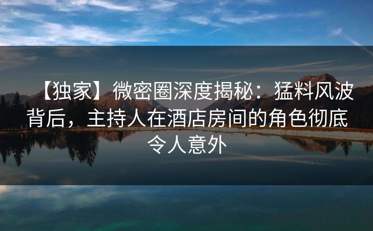 【独家】微密圈深度揭秘：猛料风波背后，主持人在酒店房间的角色彻底令人意外