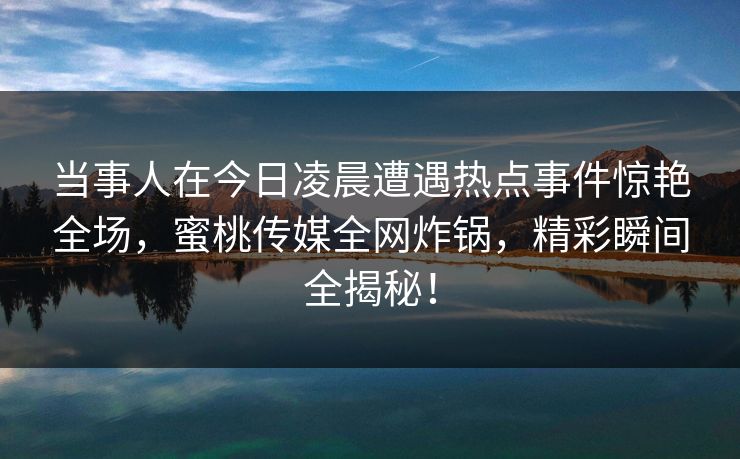 当事人在今日凌晨遭遇热点事件惊艳全场，蜜桃传媒全网炸锅，精彩瞬间全揭秘！