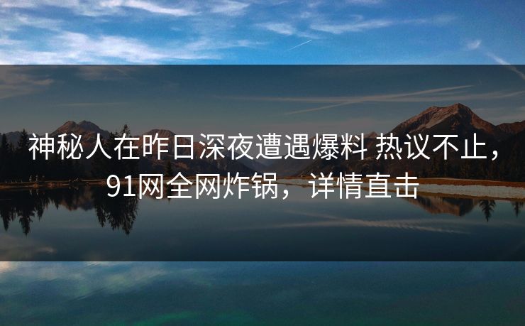 神秘人在昨日深夜遭遇爆料 热议不止，91网全网炸锅，详情直击